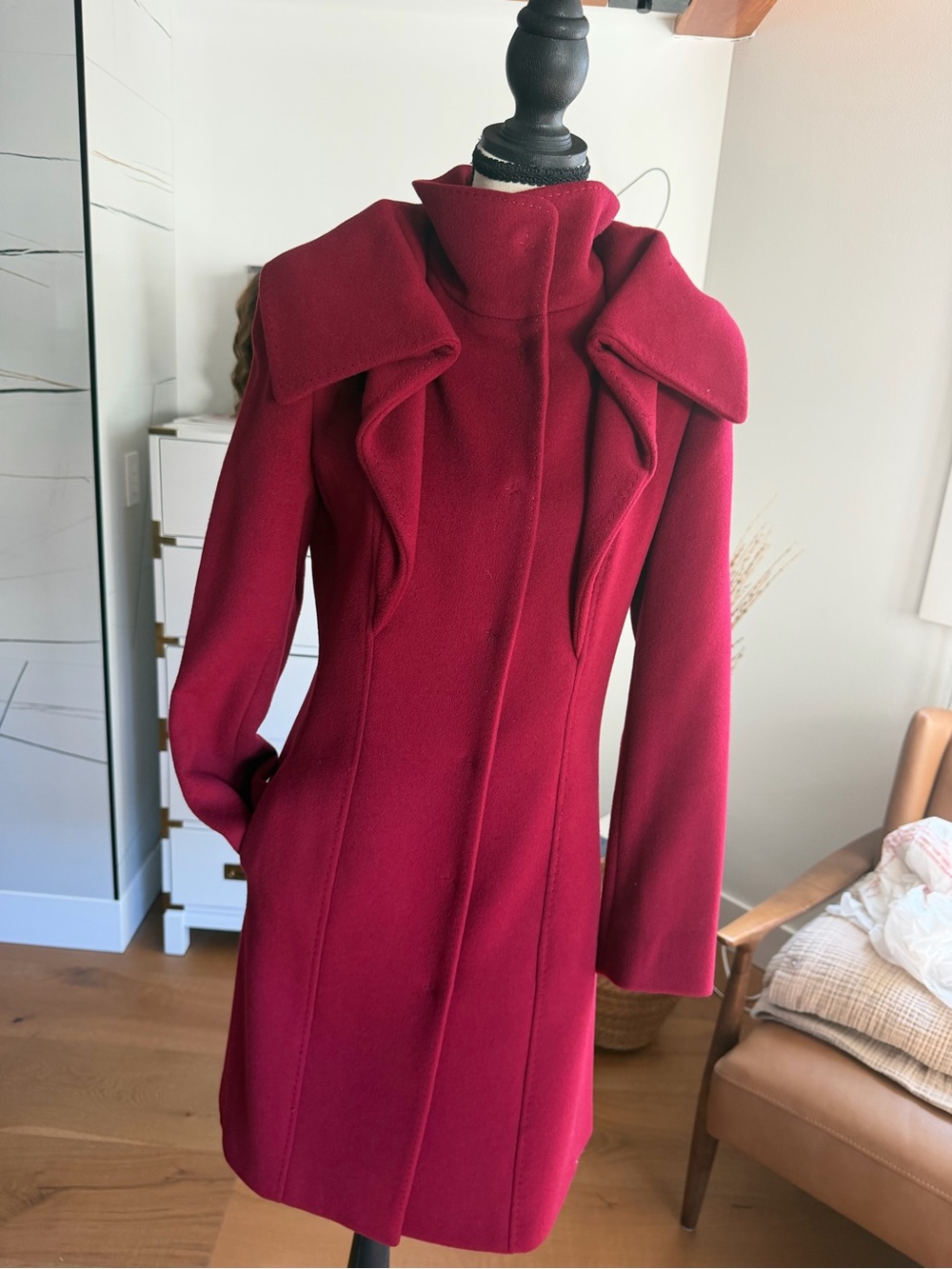 Bergdorf Goodman Women's Long Sleeve Sculpted Crimson Dress Coat